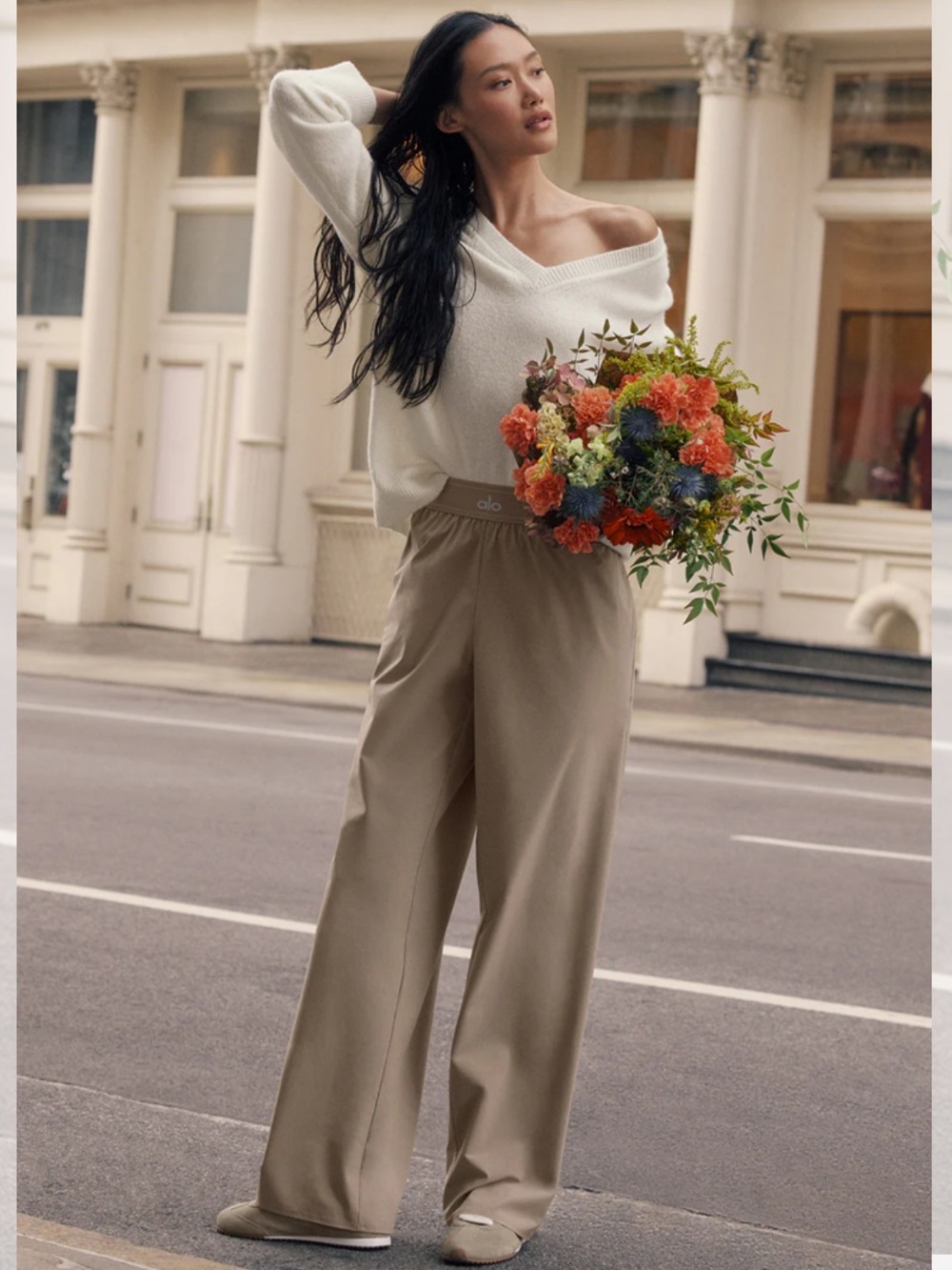 ALO Yoga Wide Leg High-Rise Pants in Taupe - Picture 2 of 6